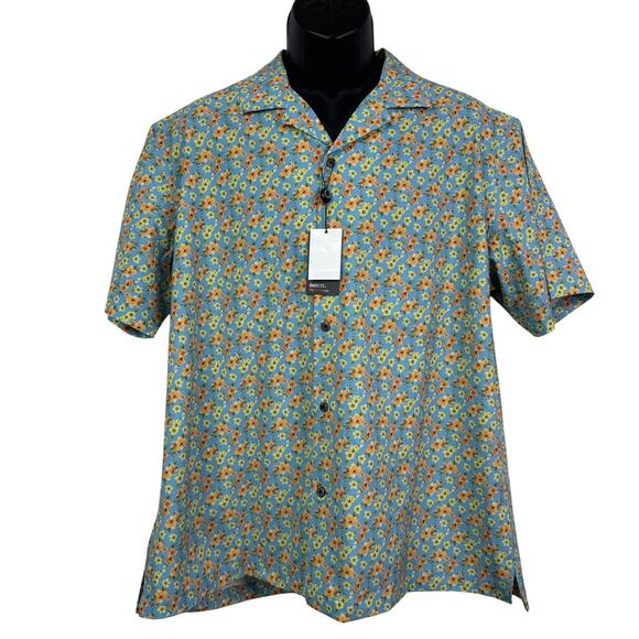 Quieti Other - Quieti Performance Button Down Floral Short Sleeve Blue Shirt Size XL NWT